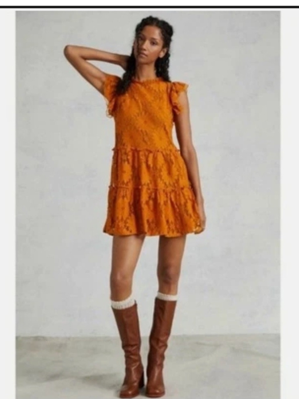 Anthropologie Orange Lace Tiered Mini Dress